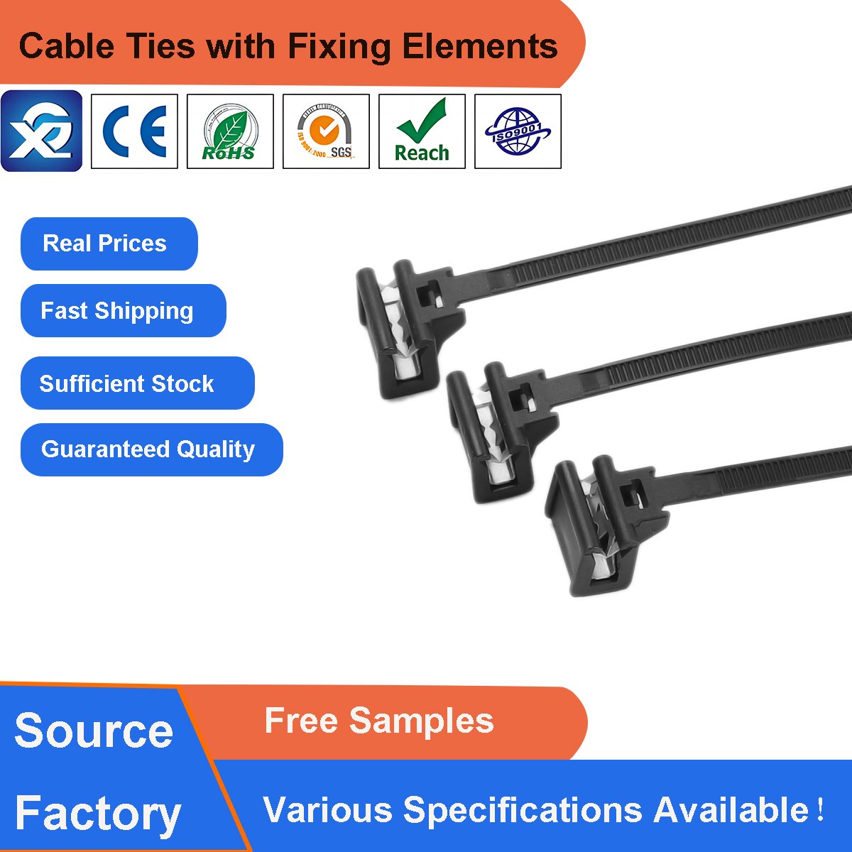 4.6*160mm High Quality Self-locking Plastic Nylon Clamp Zip Tie X91 Edge Clip Cable Ties