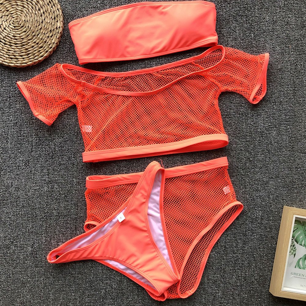 Factory New Retro Mesh Cover Up Women's Sexy Hot Girls Bikini Set Mesh Swimwear Four Pieces Bathing Suit For Women