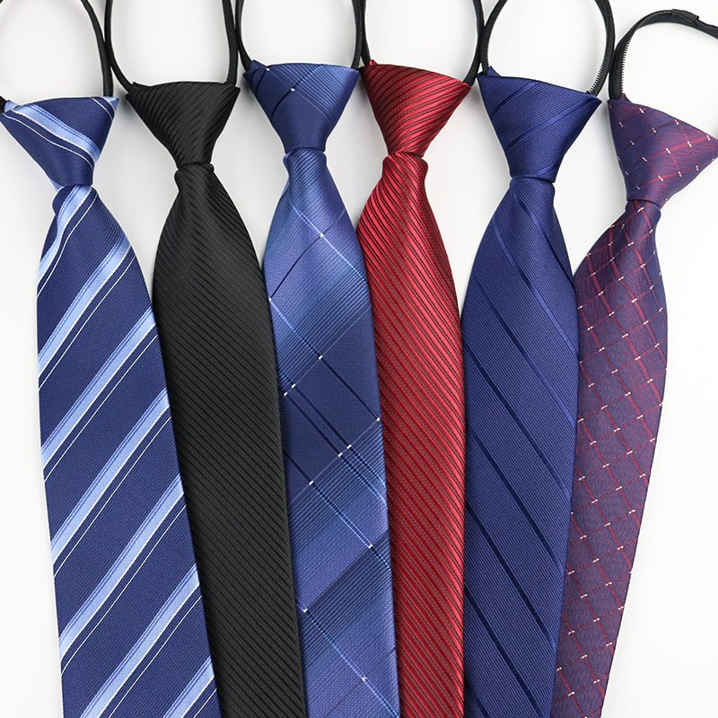 Manufacturers in stock wholesale black men's neck ties striped blue business tie lazy polyester zip ties