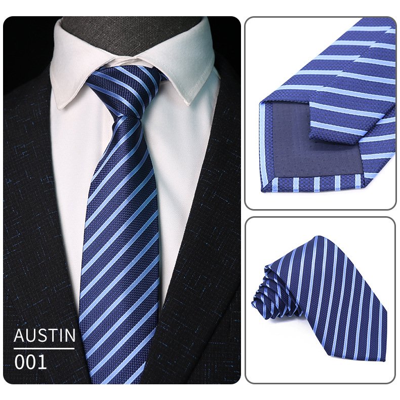 Manufacturers in stock wholesale black men's neck ties striped blue business tie lazy polyester zip ties