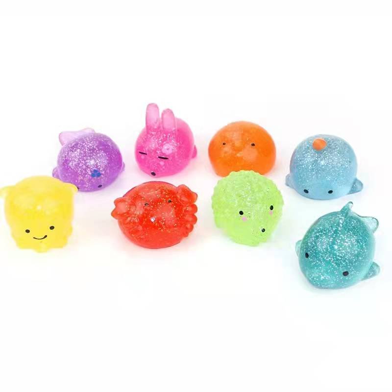 Glitter Squishy Mochi Animal Squishies Sensory Squeeze Fidget Toys Transparent Gold Highlighter Stress Relief Toy