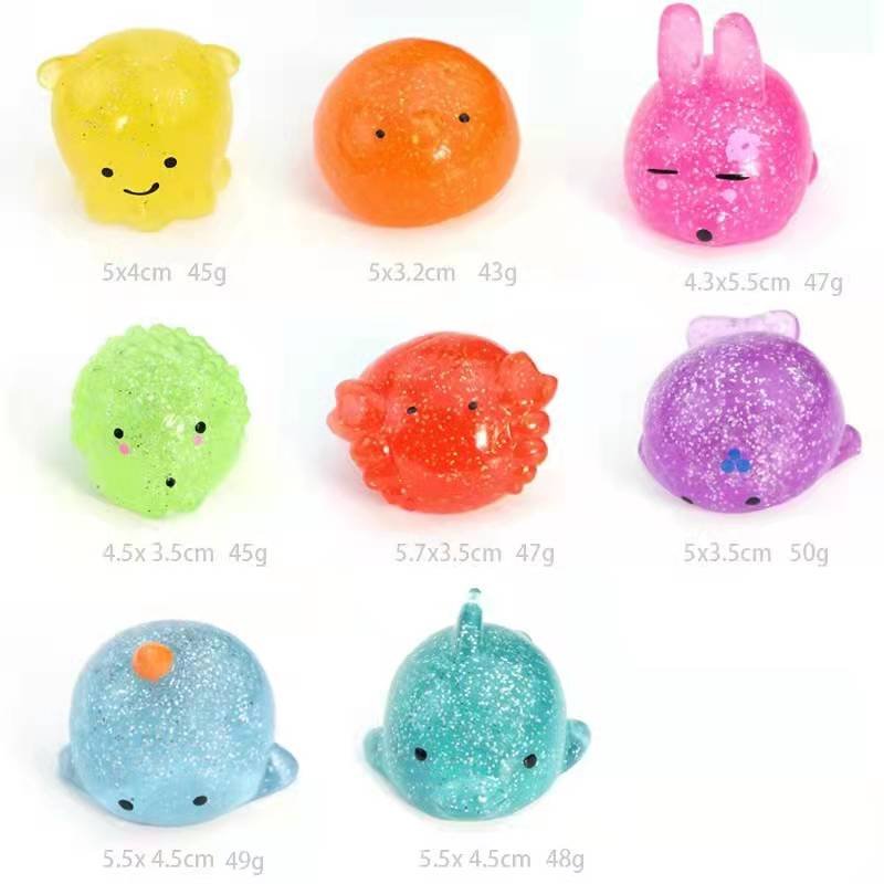 Glitter Squishy Mochi Animal Squishies Sensory Squeeze Fidget Toys Transparent Gold Highlighter Stress Relief Toy