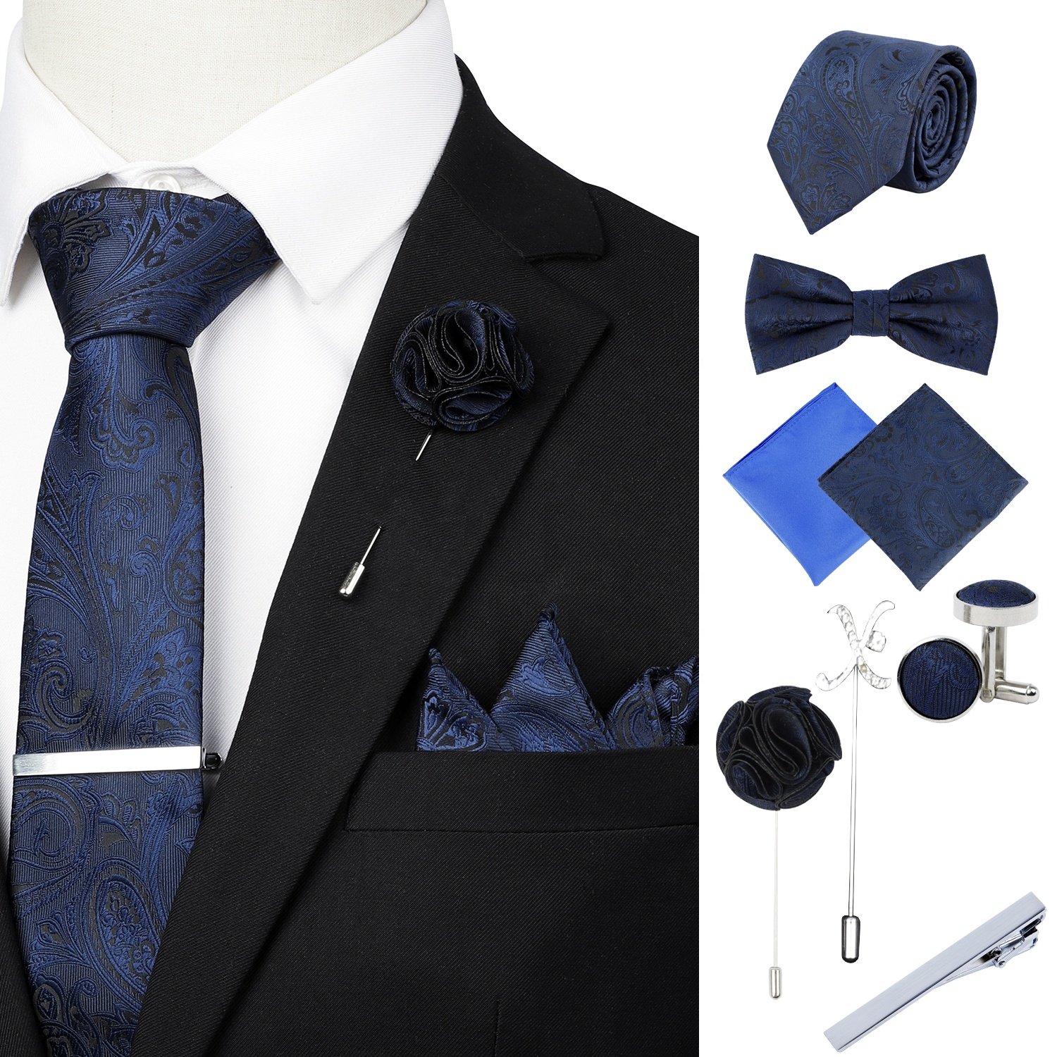 Custom Fashion Design Polyester Fabric Bow Ties Mens Neckties 8 Pieces Set with Packaging Gift Box