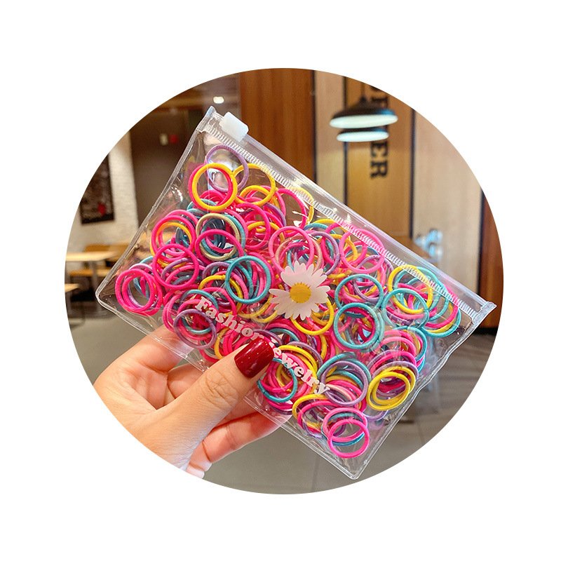 Hot selling100pcs/bag kids Colored Small Circle high elastic hair bands korean girls Cute Ponytail seamless Hair tie