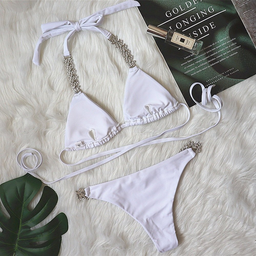 2024 Luxurious Crystal Diamond Jewelled Rhinestones Bikini halter push up swimwear wholesale sexy bikinis bling swimsuit