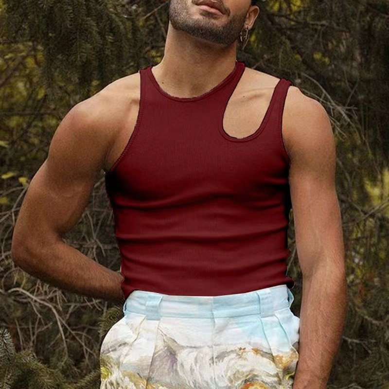 OEM Gym Singlets Mens Tank cutout S GYM Tank Top Sports Clothes Stringer Bodybuilding Fitness Men hollow Custom Cotton Spandex