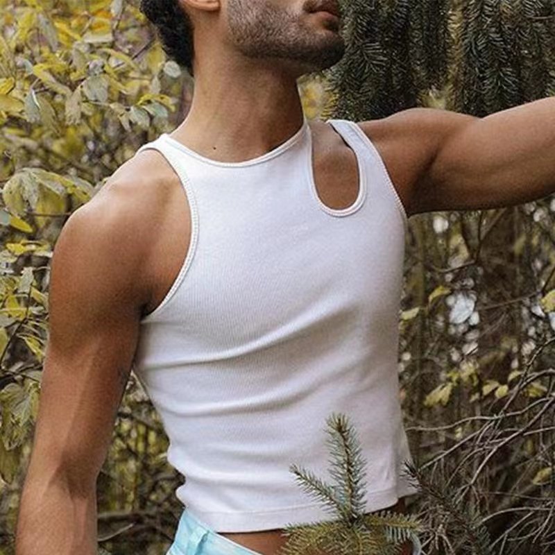 OEM Gym Singlets Mens Tank cutout S GYM Tank Top Sports Clothes Stringer Bodybuilding Fitness Men hollow Custom Cotton Spandex