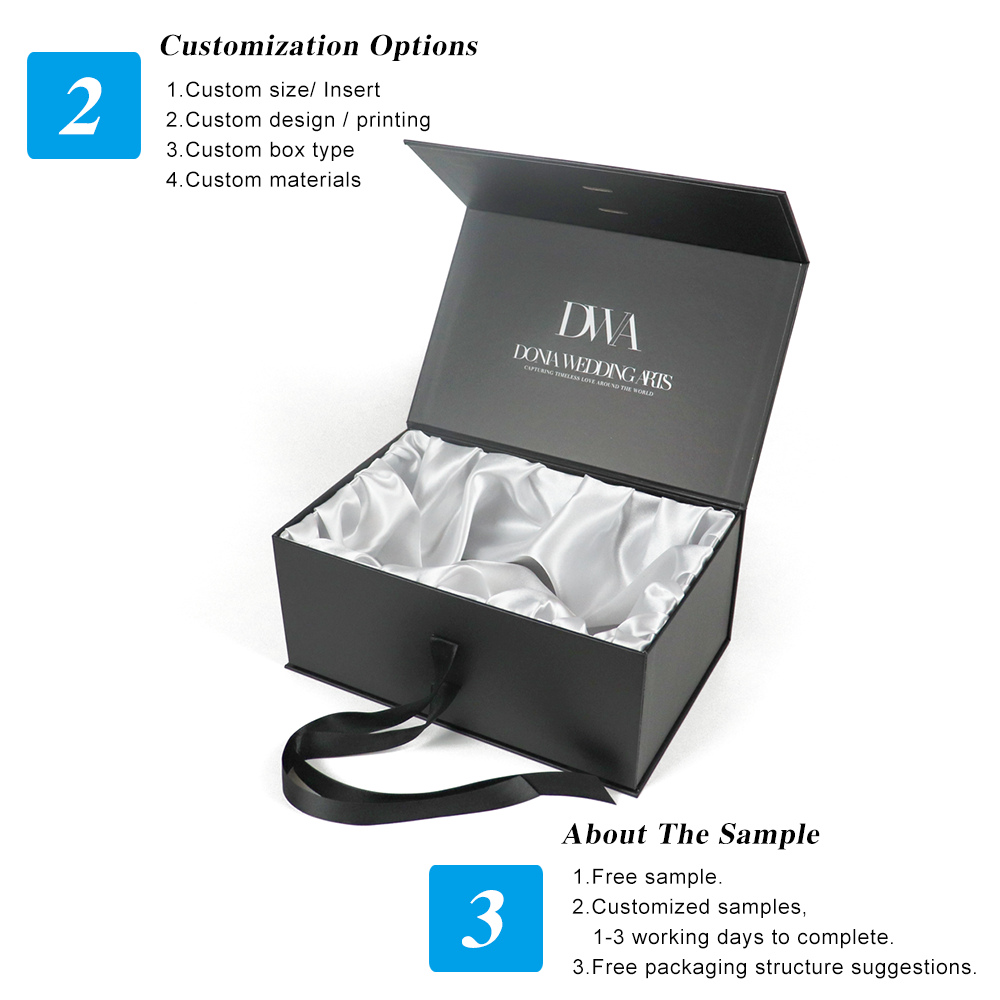 logo printed satin ribbon jewelry gift box bow reusable cardboard black magnetic lined boxes string white satin box