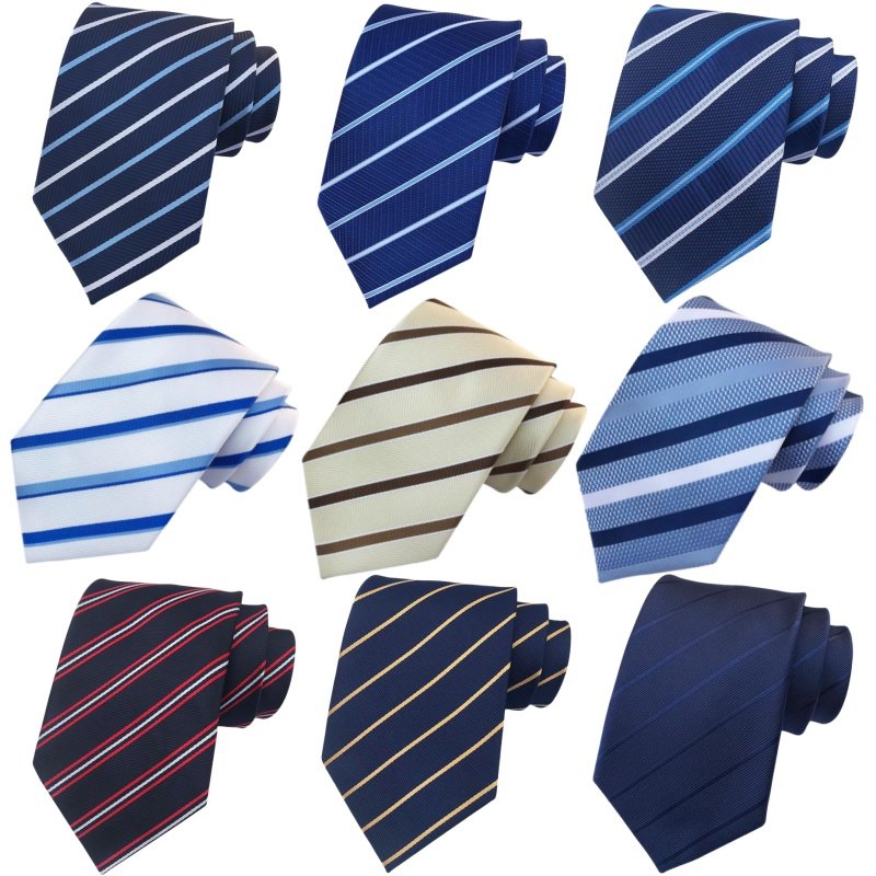 Wholesale Men Neckties Fashion Stripe Neck Ties with Pocket Square Custom Polyester Jacquard Microfiber Neck Tie