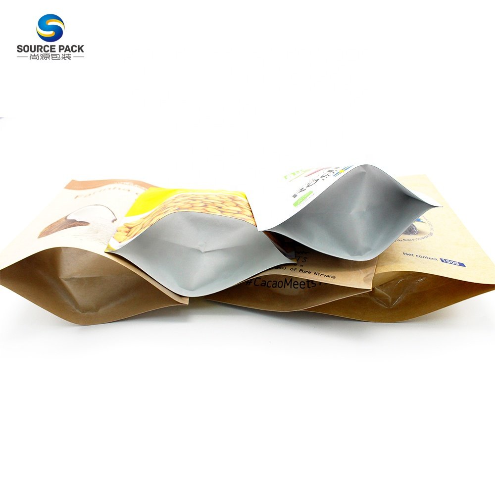 Custom Printed High Quality Stand Up Zip Lock Brown Kraft Paper Tea Bag For Organic Food Powder Packaging
