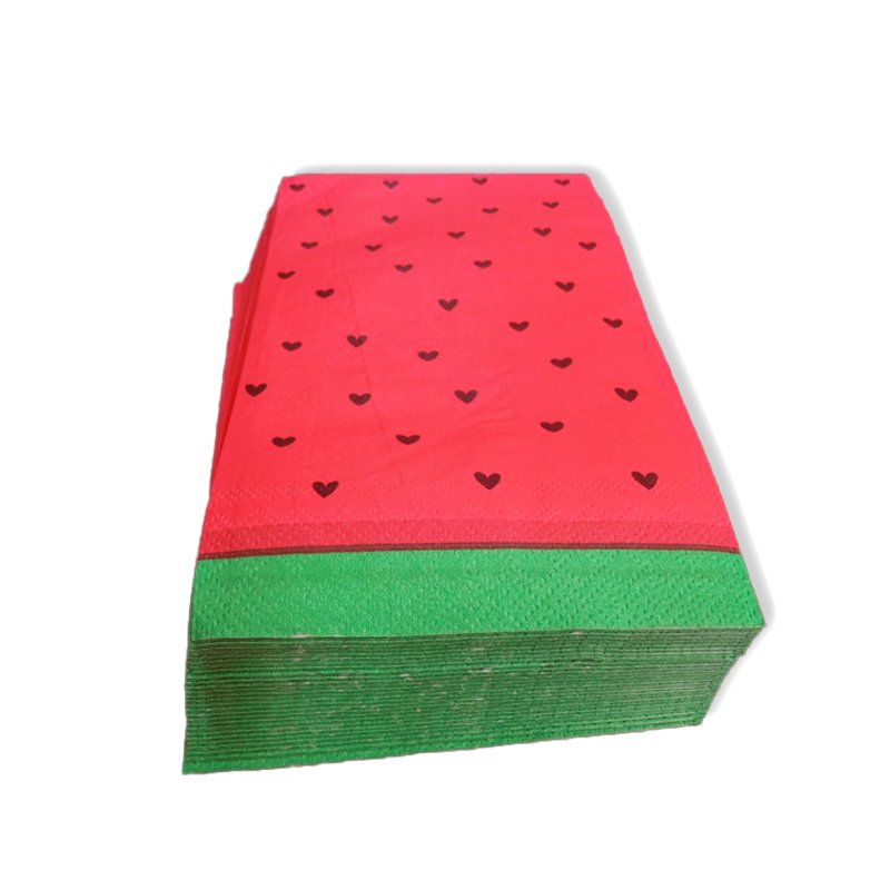 Customized 30 Pack Double Ply Facial Tissue Soft Handkerchief Watermelon Summer Theme Printed Red Green Luncheon Dinner Napkins
