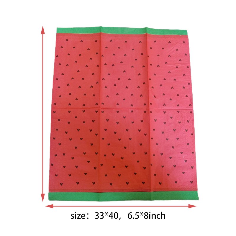 Customized 30 Pack Double Ply Facial Tissue Soft Handkerchief Watermelon Summer Theme Printed Red Green Luncheon Dinner Napkins