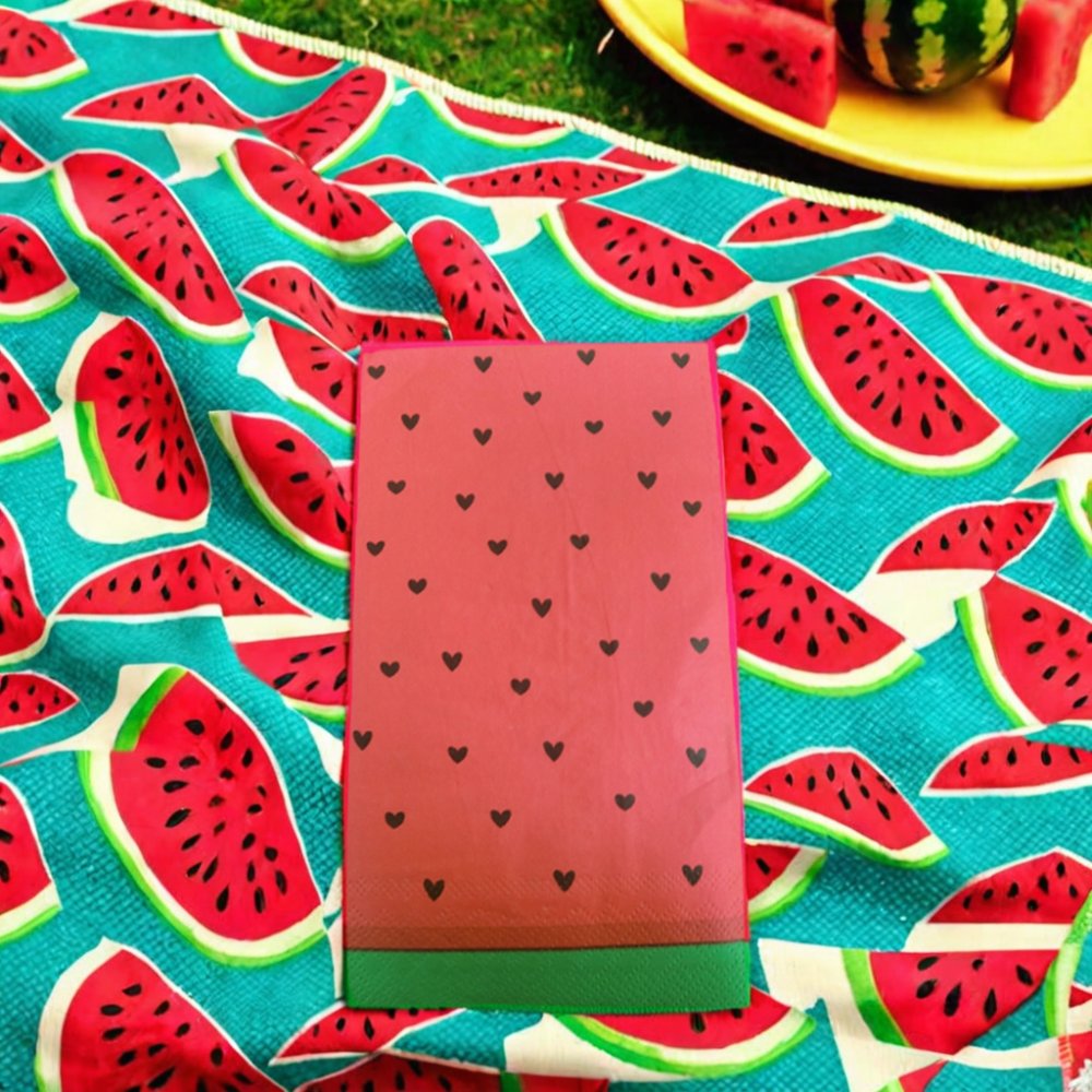 Customized 30 Pack Double Ply Facial Tissue Soft Handkerchief Watermelon Summer Theme Printed Red Green Luncheon Dinner Napkins