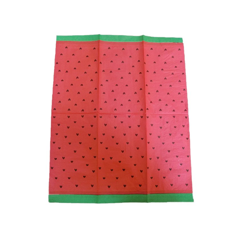 Customized 30 Pack Double Ply Facial Tissue Soft Handkerchief Watermelon Summer Theme Printed Red Green Luncheon Dinner Napkins