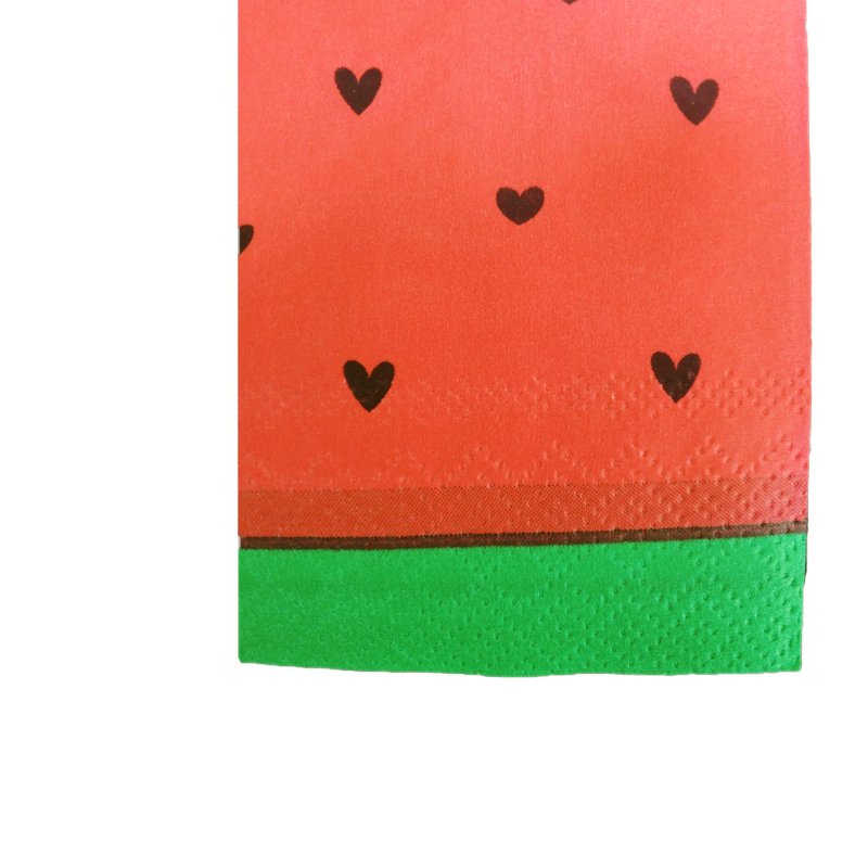 Customized 30 Pack Double Ply Facial Tissue Soft Handkerchief Watermelon Summer Theme Printed Red Green Luncheon Dinner Napkins