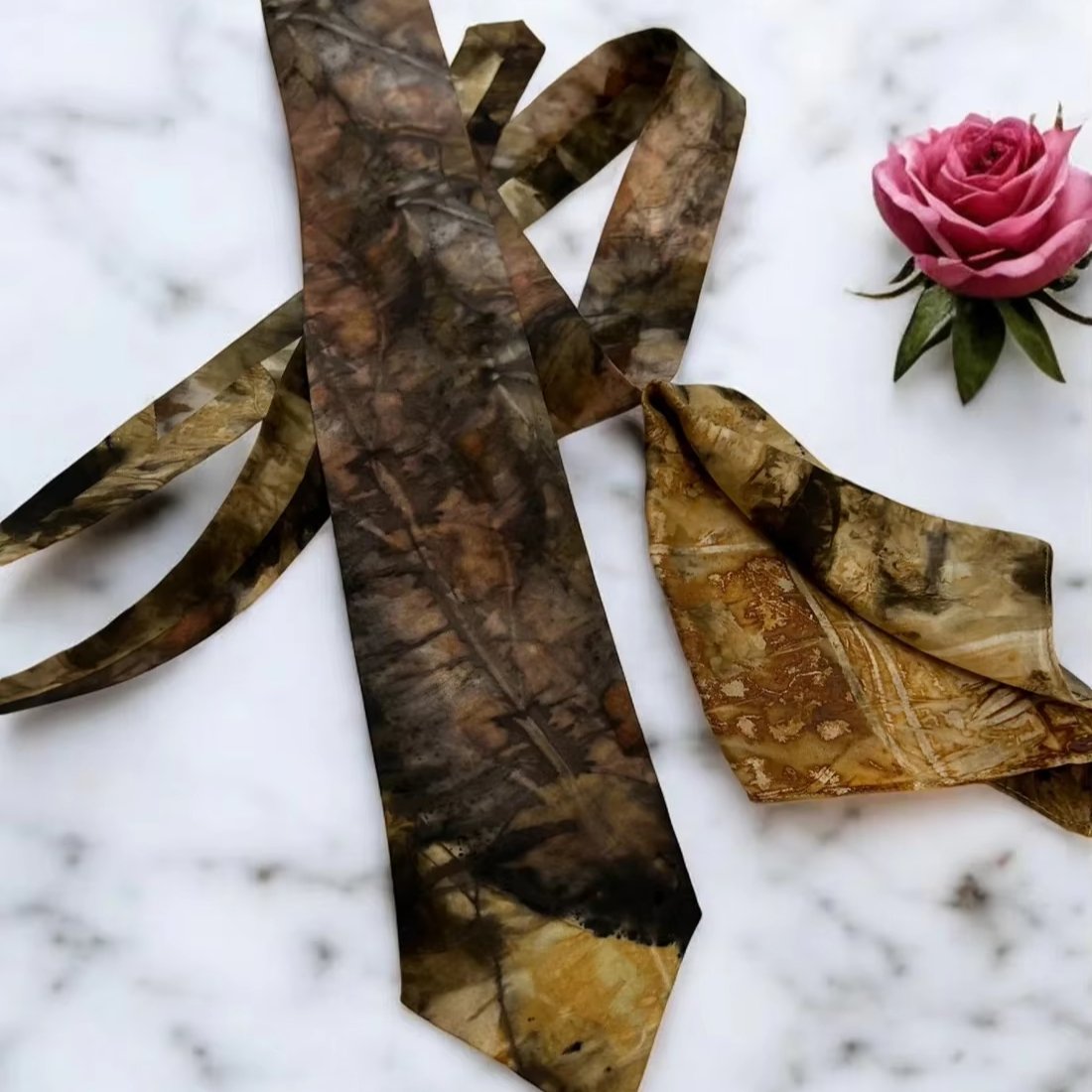 Wholesale New Arrival Ecoprinted Abstract Floral Tie Pocket Square Pure Silk Sustainable for Daily Use Neckties for Men