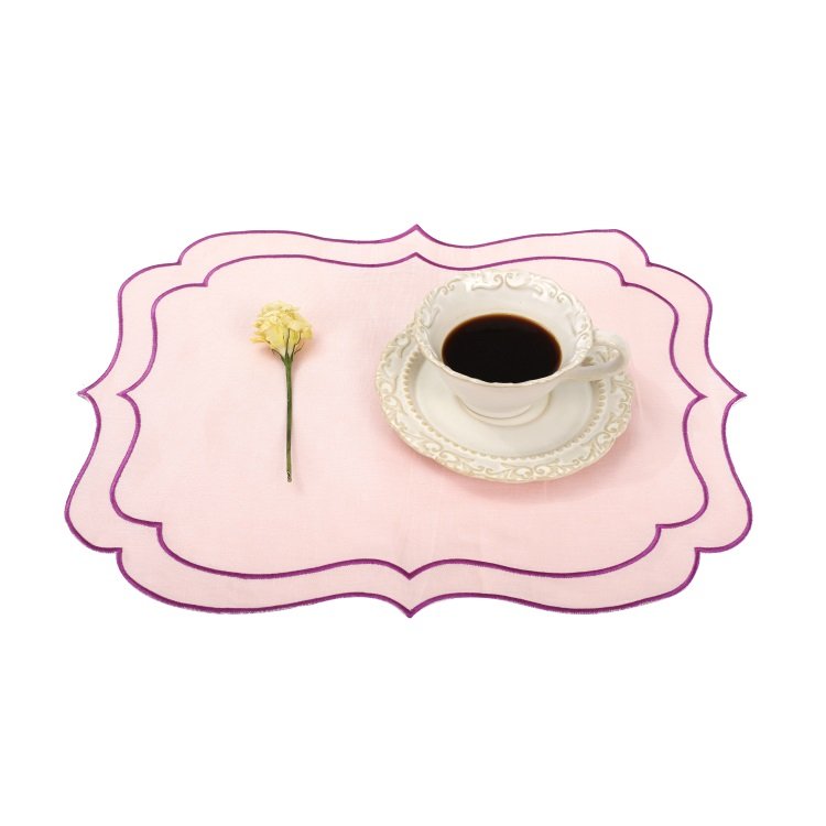 Dinner Restaurant Hemstitch Handkerchief Cloth Embroider scalloped edge White Linen Fabric Table Napkin