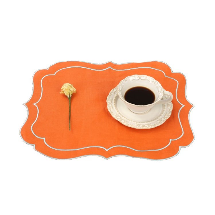 Dinner Restaurant Hemstitch Handkerchief Cloth Embroider scalloped edge White Linen Fabric Table Napkin