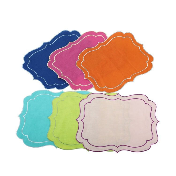 Dinner Restaurant Hemstitch Handkerchief Cloth Embroider scalloped edge White Linen Fabric Table Napkin