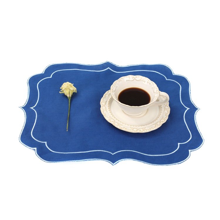 Dinner Restaurant Hemstitch Handkerchief Cloth Embroider scalloped edge White Linen Fabric Table Napkin
