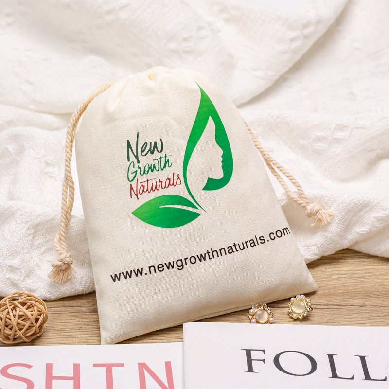 Promotional Recyclable Linen Cotton Gift Jewelry Bag Custom Logo Printed Cotton Linen Drawstring Pouch