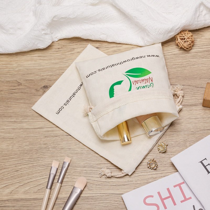 Promotional Recyclable Linen Cotton Gift Jewelry Bag Custom Logo Printed Cotton Linen Drawstring Pouch