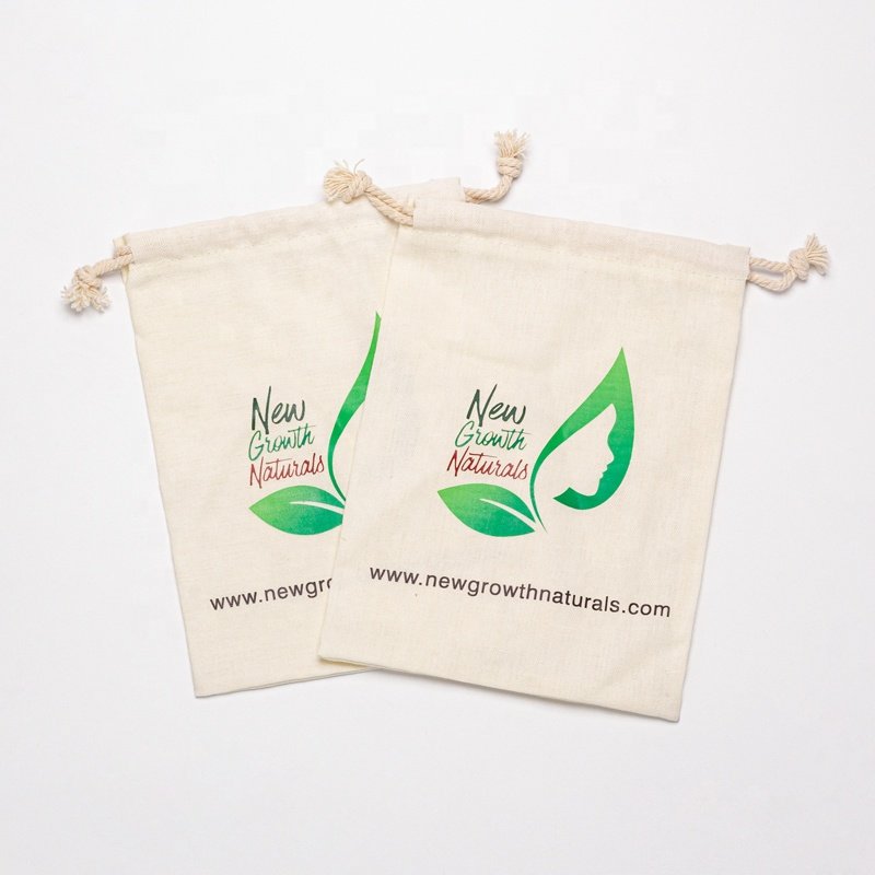 Promotional Recyclable Linen Cotton Gift Jewelry Bag Custom Logo Printed Cotton Linen Drawstring Pouch