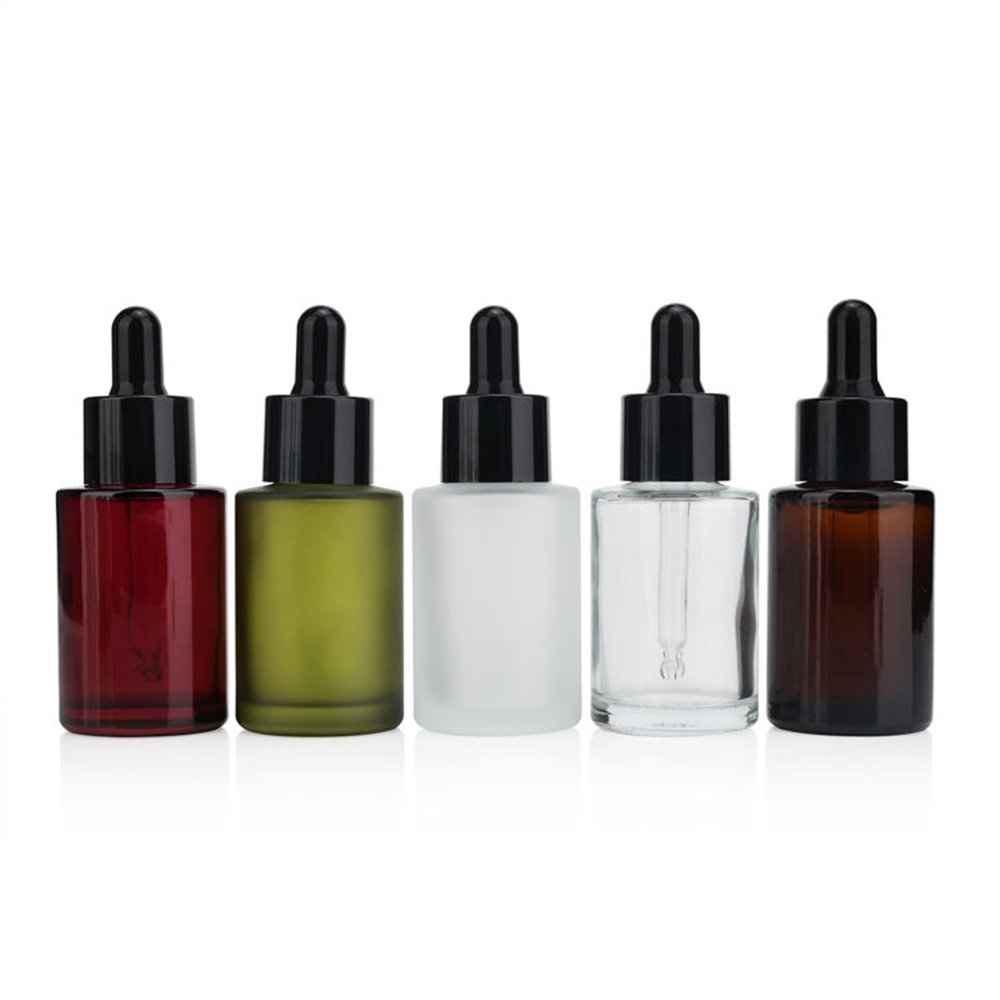 Personalized glass dropper bottle with aluminum collar for cosmetic applications