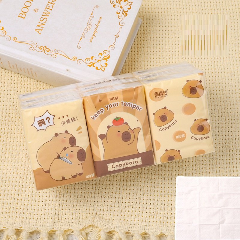 Cartoon Thickened 3 Ply Printing Mini Pack Facial Pocket Tissue Paper Handkerchief For Outdoor