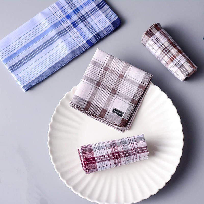 High Quality Square Scarf Mens Soft Hanky Striped Custom Print 100% Cotton Handkerchiefs For Men
