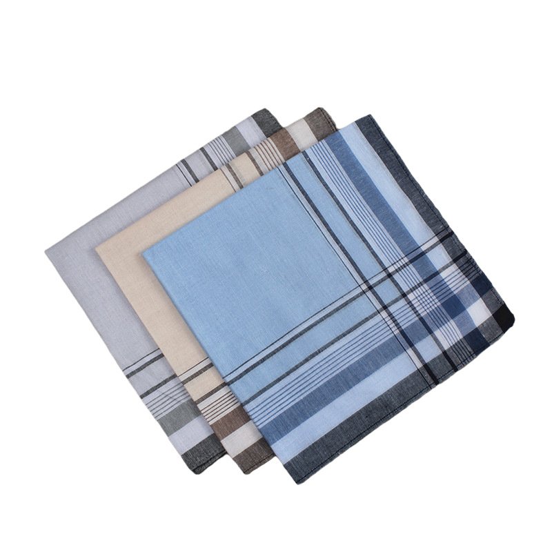 High Quality Square Scarf Mens Soft Hanky Striped Custom Print 100% Cotton Handkerchiefs For Men