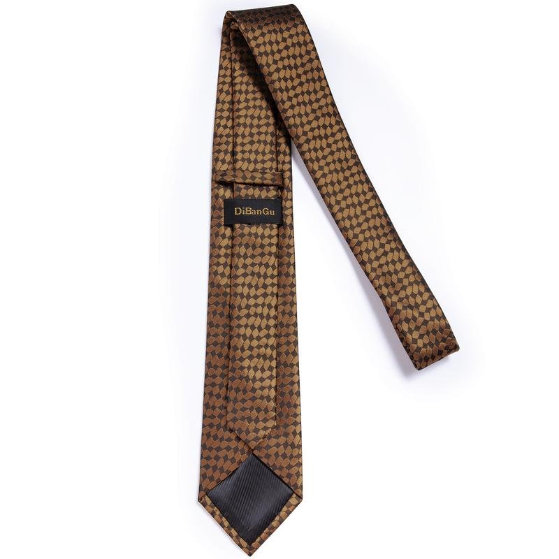 Wholesale Business Brown Gold Ties Men Custom Mens Silk Neckties Handkerchief Cufflinks Set