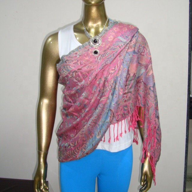 Pure Silk Pashmina Shawls Jacquard Embroidered and Dyed with Customized Designs Ready for Customization manufacturer from India