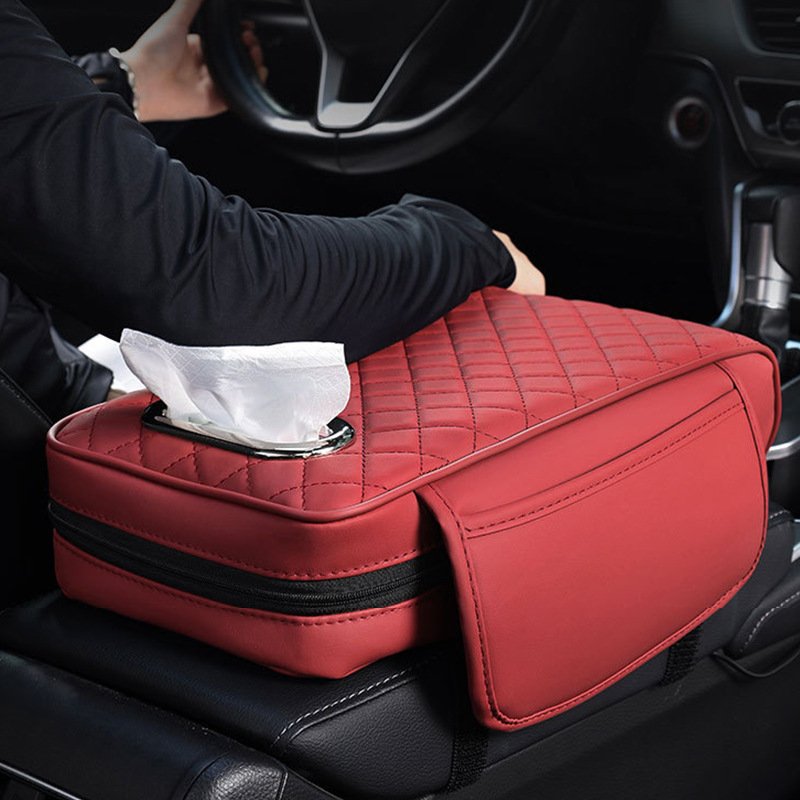 Marcan Memory Foam Car accessories Console Box Cover Leather Armrest Storage Box Protector Handkerchief Tissue Paper Holder