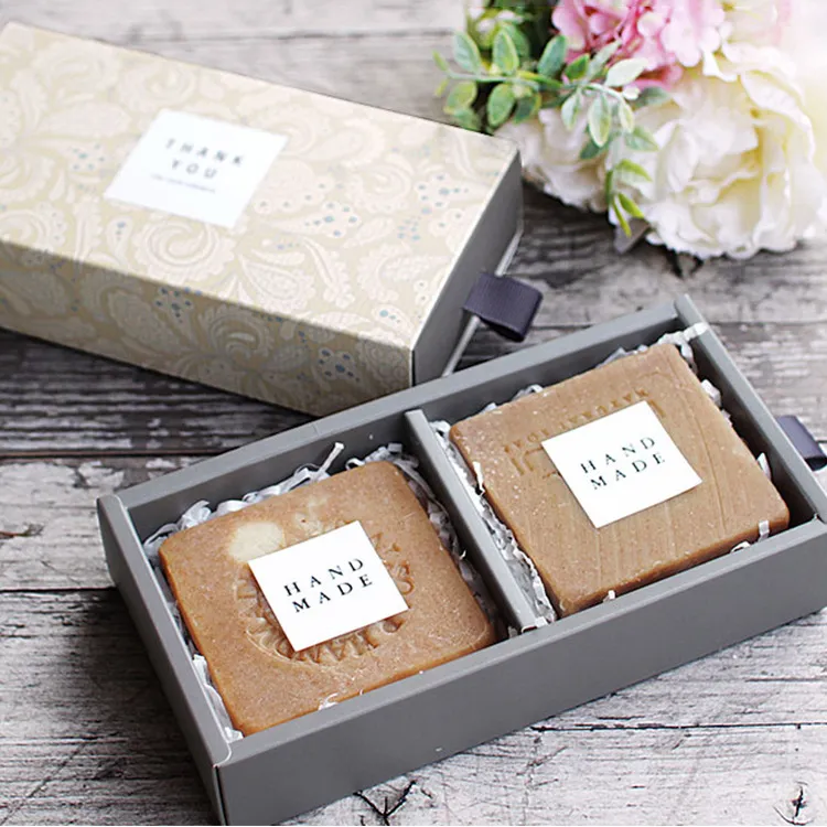 Customized LOGO white 350gsm Soap Packaging Box Soap Boxes For Home Made Soap gift box drawer sliding package