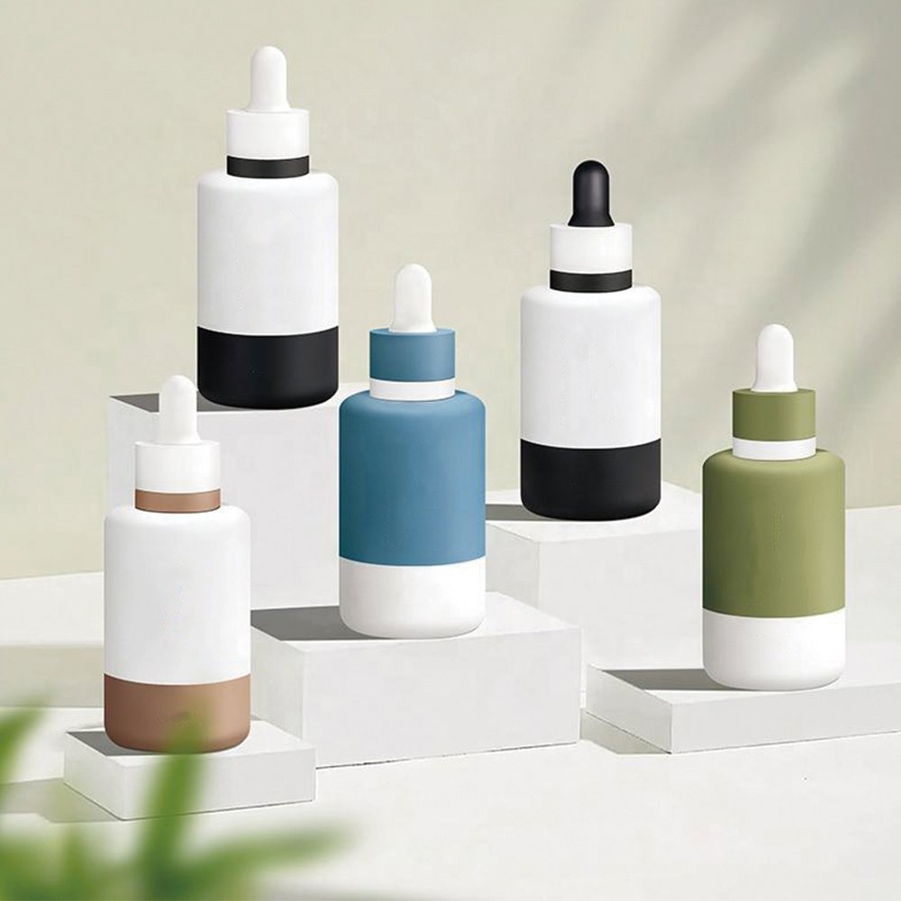 Luxury Skincare Packaging Hair Oil Bottle Press Dropper 1oz Glass Serum Essential Oil Bottle 30ml Pipette Serum Bottle