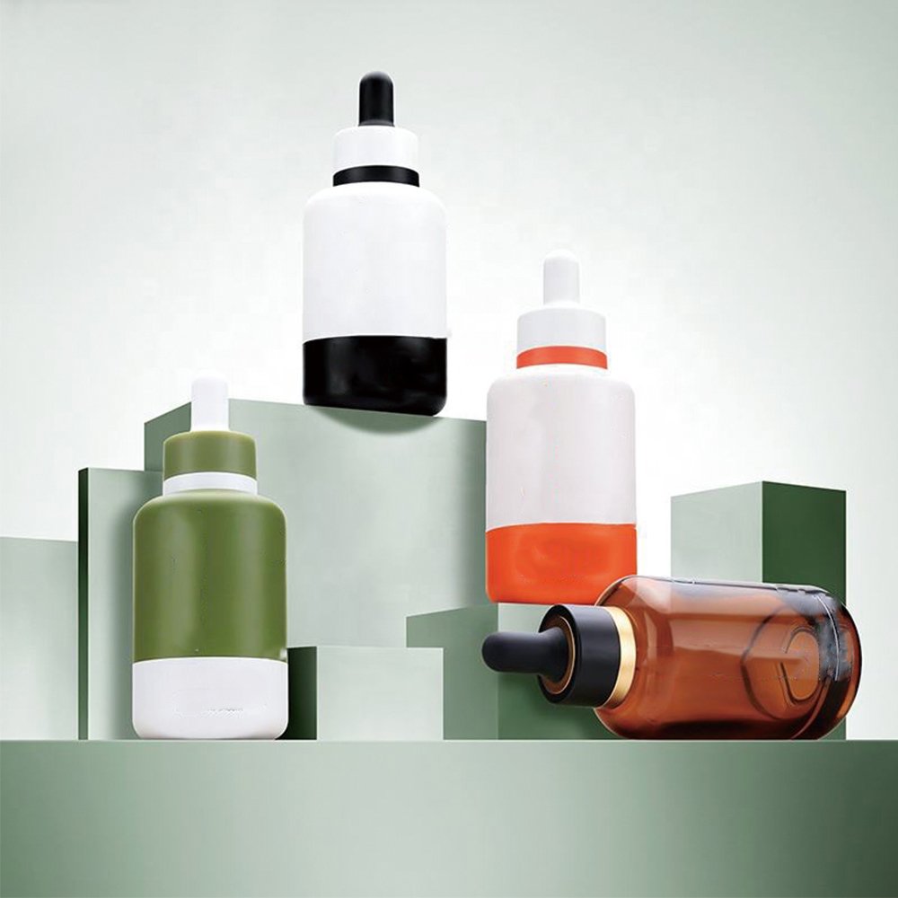 Luxury Skincare Packaging Hair Oil Bottle Press Dropper 1oz Glass Serum Essential Oil Bottle 30ml Pipette Serum Bottle