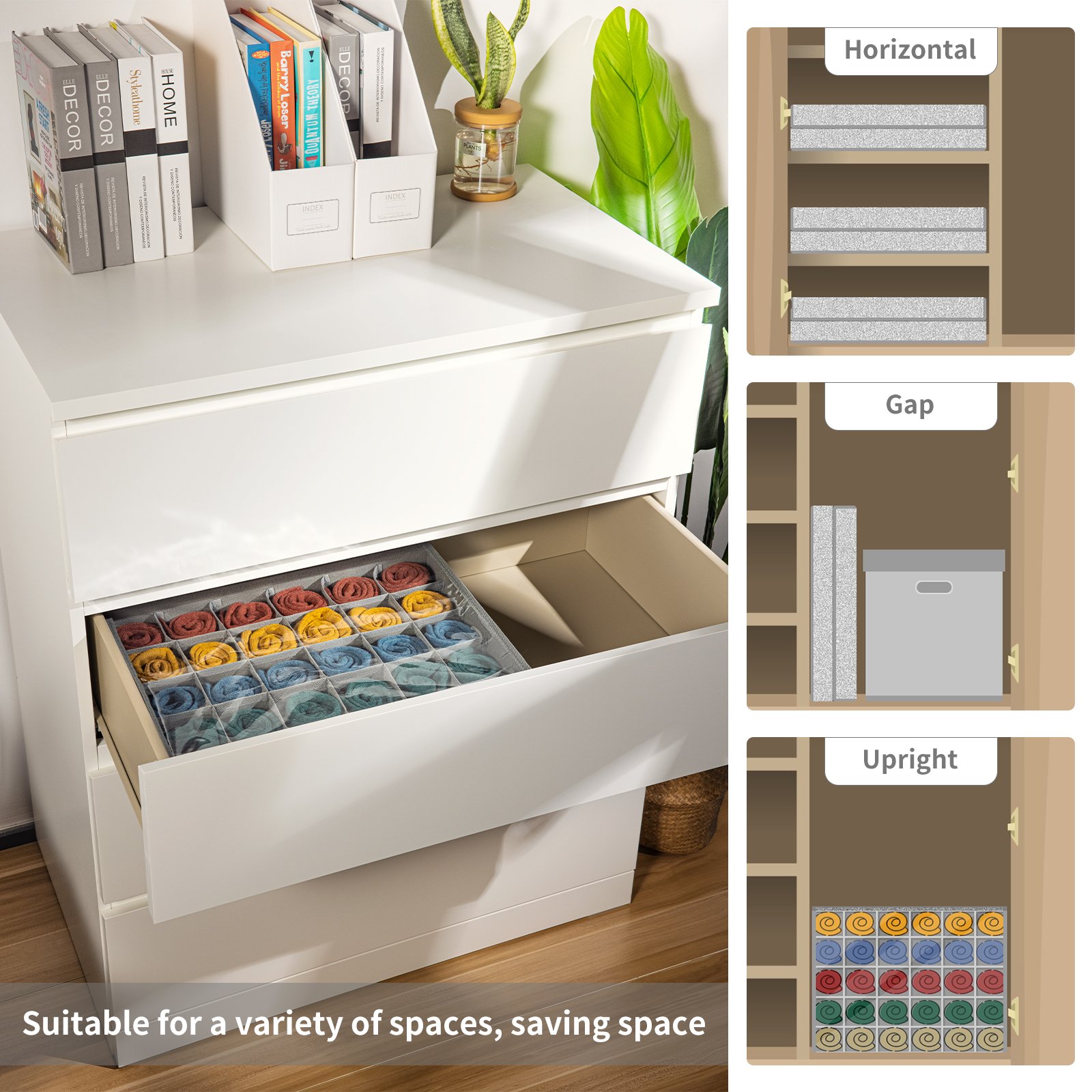 Sock Drawer Organizer Divider Collapsible Closet Cabinet Organizer Underwear Storage Box for Storing Socks Handkerchief Tie Belt