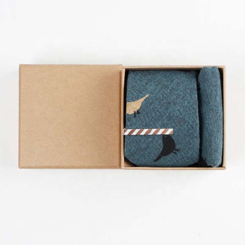 fashion cute cotton printed neck tie handkerchief tie bar clip gift box set for men