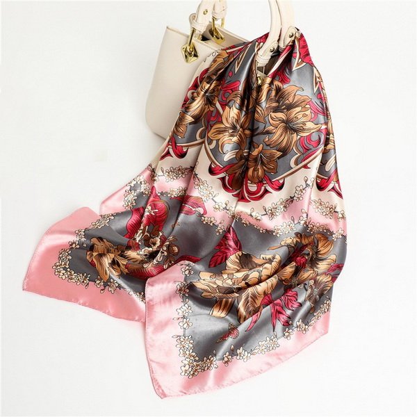 Ladies Vintage Ethnic 90cm Square Scarf Handkerchief Flower Leaf Design Colorful Custom Printing Ladies' Square Handkerchief