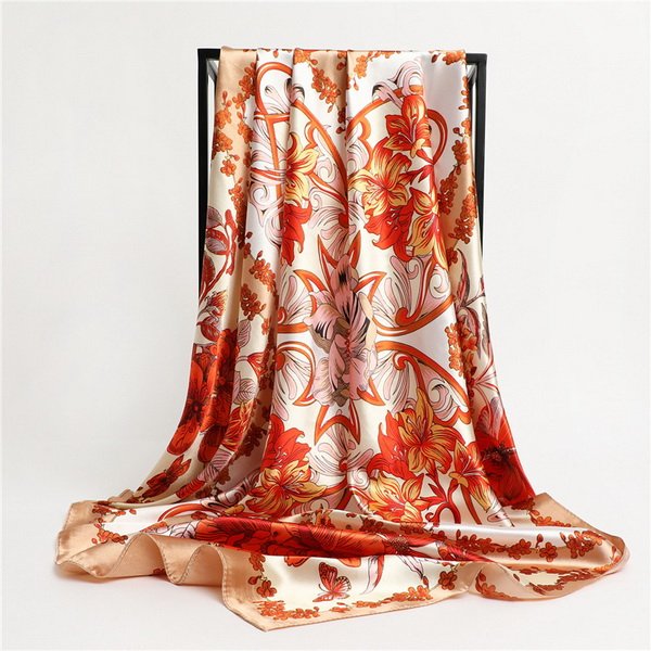 Ladies Vintage Ethnic 90cm Square Scarf Handkerchief Flower Leaf Design Colorful Custom Printing Ladies' Square Handkerchief
