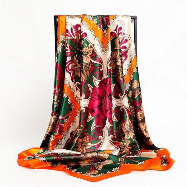 Ladies Vintage Ethnic 90cm Square Scarf Handkerchief Flower Leaf Design Colorful Custom Printing Ladies' Square Handkerchief