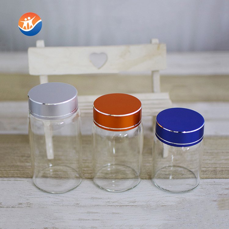 most popular glass candy storage tube glass medicine jar with aluminum lid