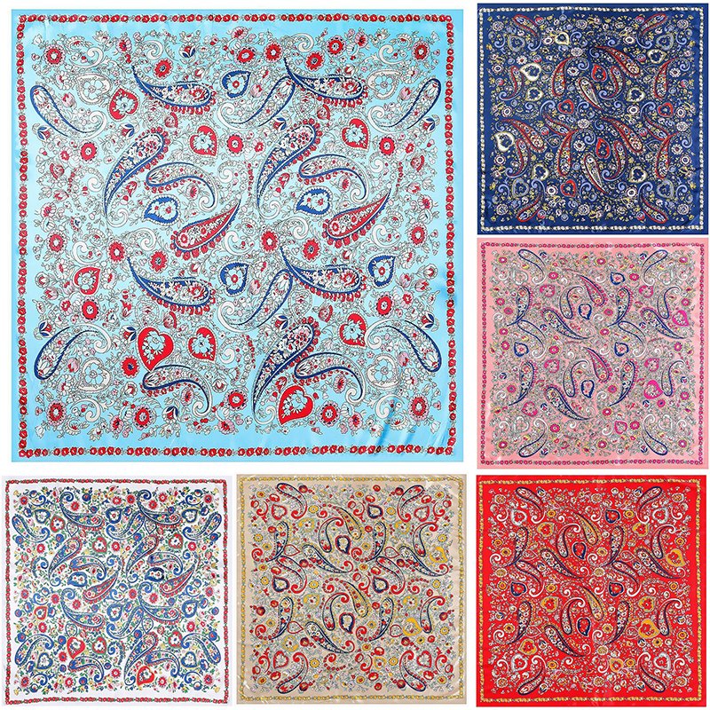 Vintage 90cm Silky Headwraps Silk Satin Head Hair Wrapping Muslim Big Scarf Hijab Paisley Bandanna For Women