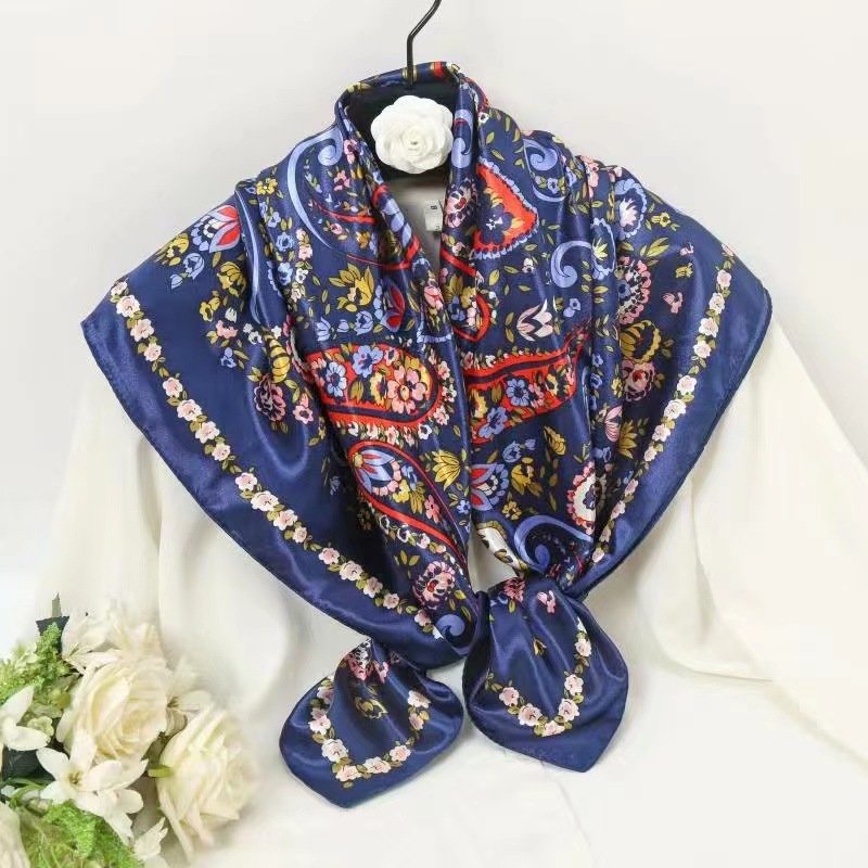 Vintage 90cm Silky Headwraps Silk Satin Head Hair Wrapping Muslim Big Scarf Hijab Paisley Bandanna For Women