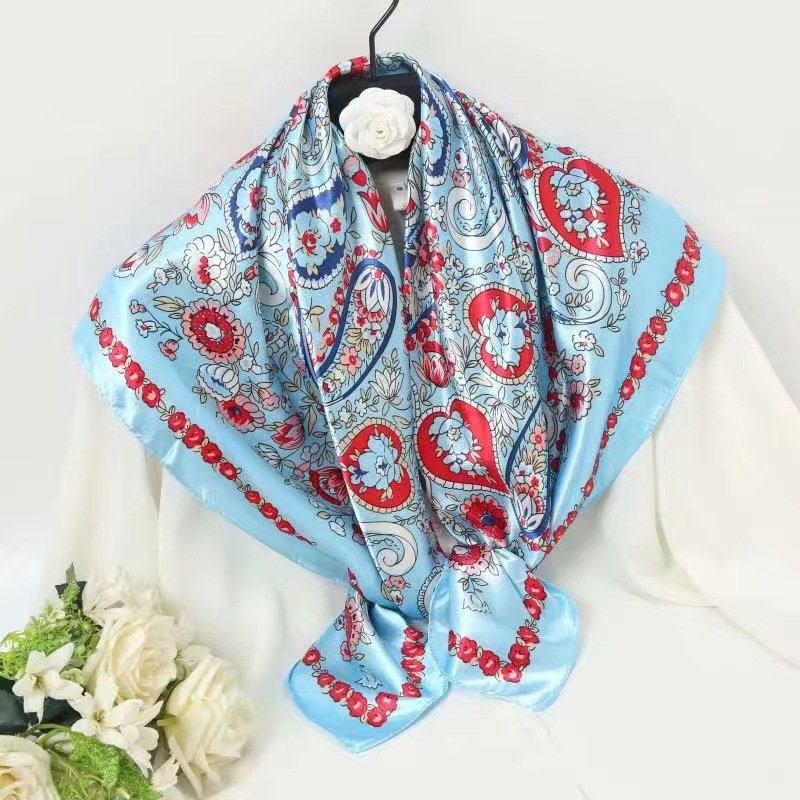 Vintage 90cm Silky Headwraps Silk Satin Head Hair Wrapping Muslim Big Scarf Hijab Paisley Bandanna For Women
