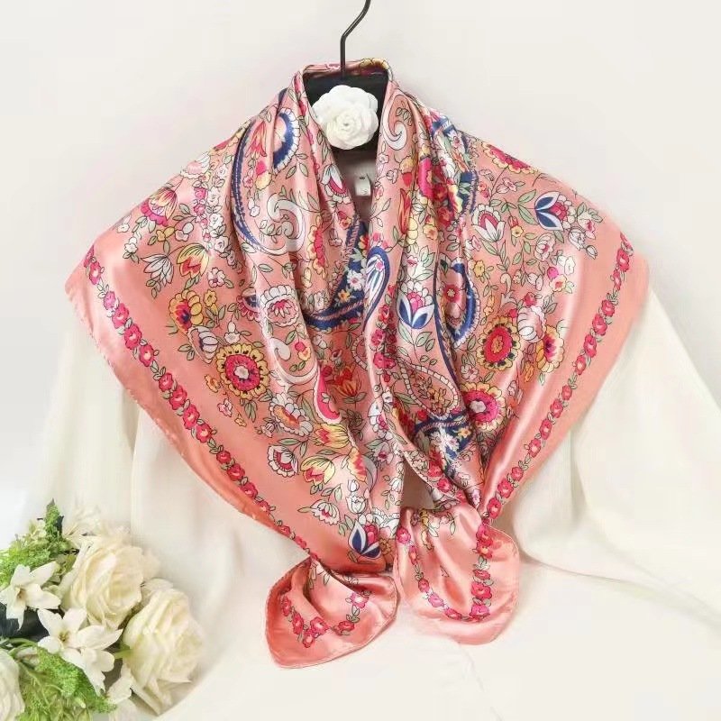 Vintage 90cm Silky Headwraps Silk Satin Head Hair Wrapping Muslim Big Scarf Hijab Paisley Bandanna For Women