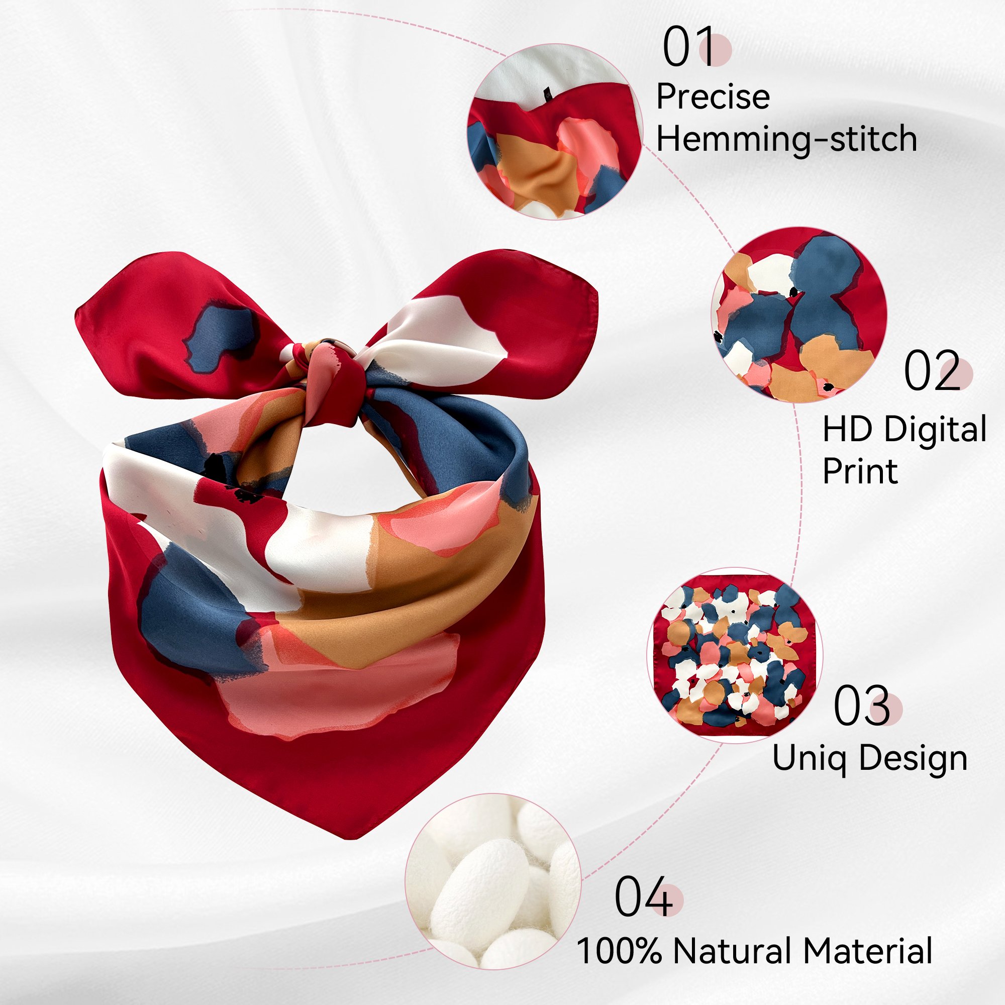 2024 Women's Summer Floral Printing Silk Head Wrap Square Scarf & Handkerchief Fashionable Floral Printed Accessory
