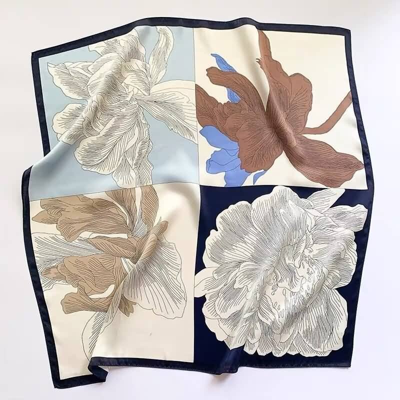 Custom European Classic Elegant Autumn Winter Summer Spring Printed Luxury Square Silk Scarves Soie Foulard Bandana Silk Scarves