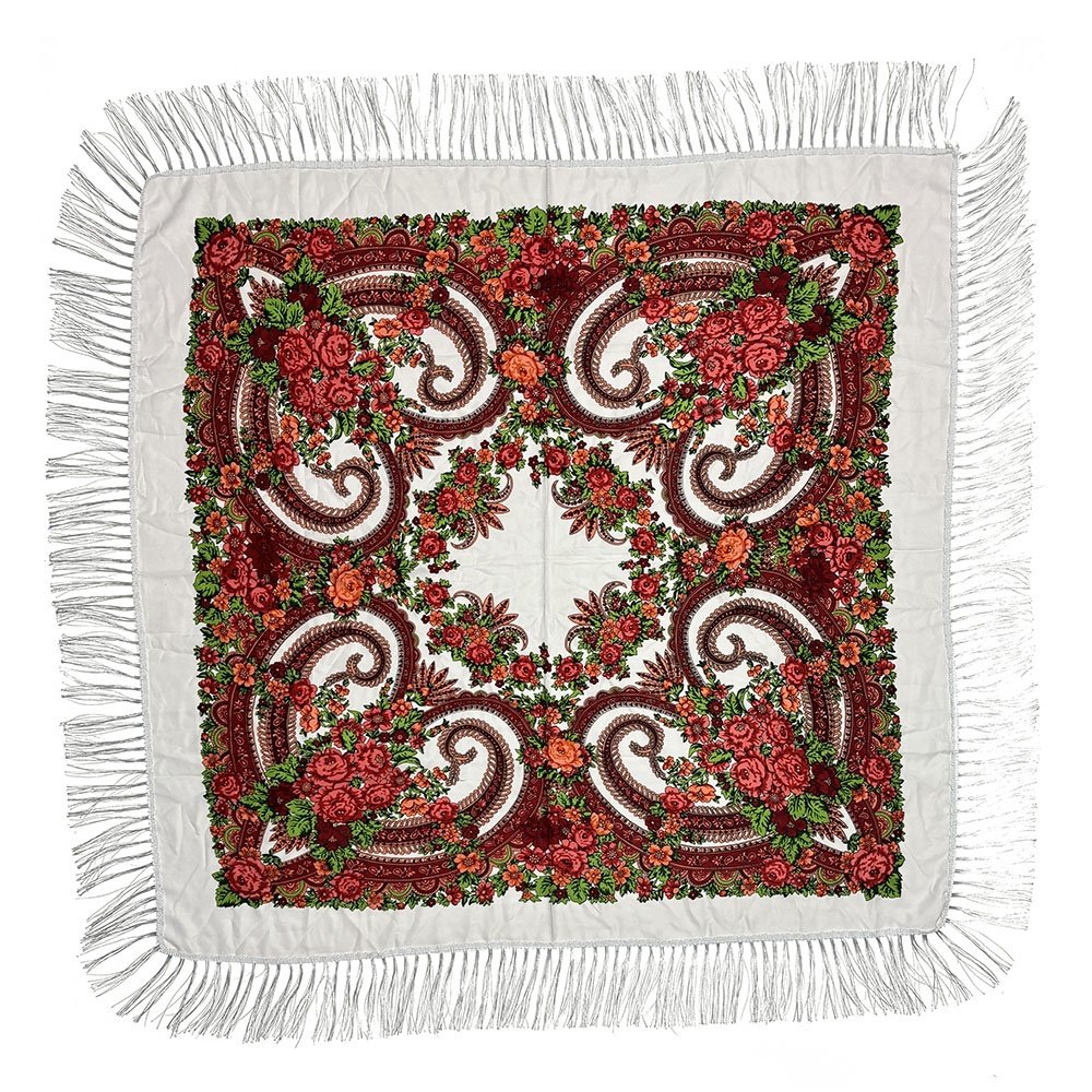 Factory Direct Sale Custom High Quality Polyester Fringed Floral Ethnic Handkerchief Shawl